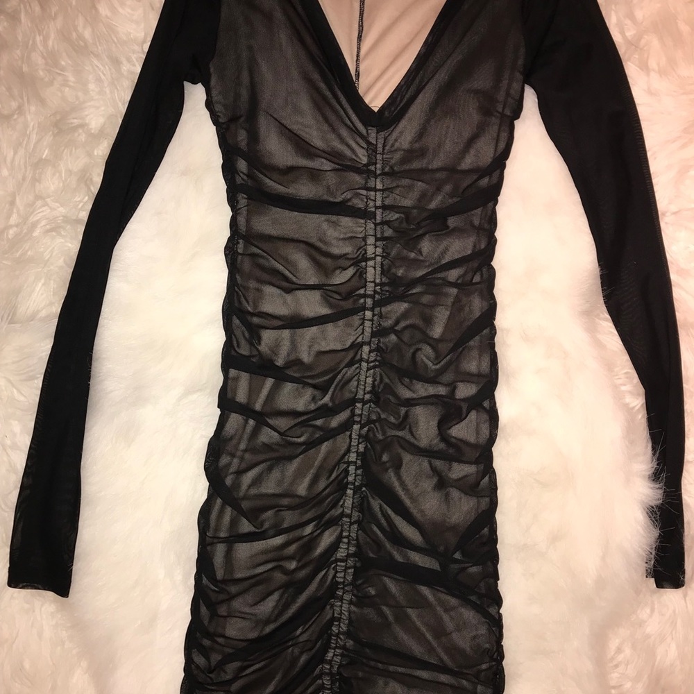FASHION NOVA RUCHED MESH DRAWSTRING DRESS - Picture 2 of 2